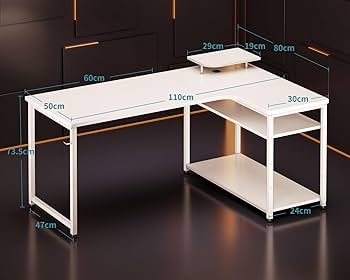パソコンデスク L字デスク 幅110×奥行80×高さ75cm 棚付　ホワイト L字パソコンデスク 幅110 奥行80 高さ75cm ホワイト ゲーミング